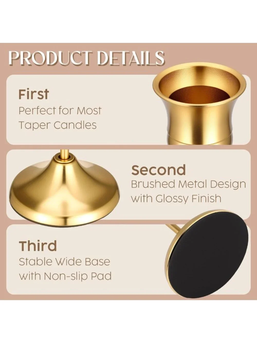 24PCS Vintage Brass Gold Taper Candle Holders Set - Elegant Metal Decor